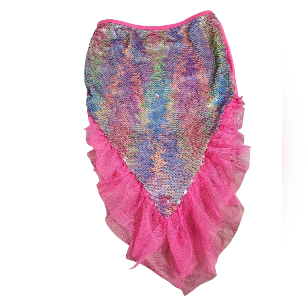 Wonder Nation Colorful Sequin Mermaid Swim Skirt with Hot Pink Ruffles
